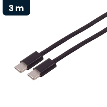 Preview: USB-C Kabel 3 m lang 240W, USB-C auf USB-C Ladekabel schwarz mit Textilmantel, PD 3.1 Schnellladekabel, USB 2.0 Datenkabel für Laptop, Tablet, Handy
