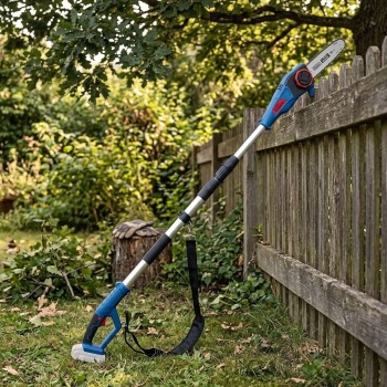 Akku Hochentaster 18V Teleskop Astsäge bis 2,49 m, Akku Kettensäge für Äste mit 24 cm Schwert, Kettenschmierung, Schnellspanner, ohne Akku