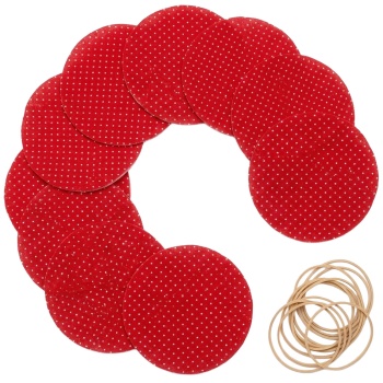 Einmachglas Deckchen aus Baumwolle 10 Stück, rund Ø 14,5 cm, Stoffdeckchen rot mit weissen Punkten inkl. Gummibänder, für Marmeladengläser und Geschenke