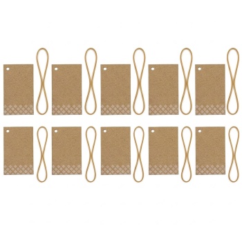 Preview: Hängeetiketten Kraftpapier 10er-Set mit goldenen Gummischlaufen, Geschenkanhänger zum Beschriften mit weissem Rautenmuster, für Geschenke und Gläser