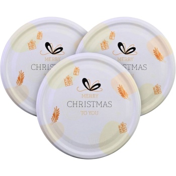 Einmachglas Deckel Ø 82 mm mit «Merry Christmas to you», 3er-Pack, Metall Schraubdeckel weiss , Geschenk- und Zweigmotiv für Weihnachtsgeschenke im Glas