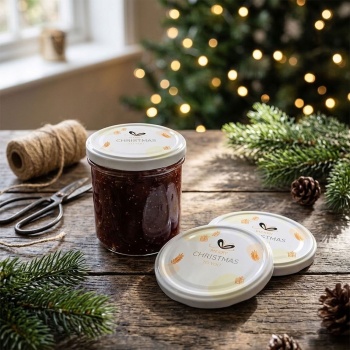 Preview: Einmachglas Deckel Ø 82 mm mit «Merry Christmas to you», 3er-Pack, Metall Schraubdeckel weiss , Geschenk- und Zweigmotiv für Weihnachtsgeschenke im Glas