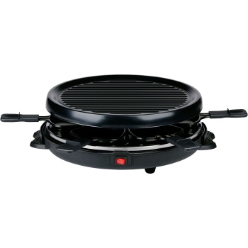 Preview: Raclette Grill rund für 6 Personen 800 W, Raclette Ofen mit abnehmbarer antihaftbeschichteter Grillplatte und 6 ovalen Pfännchen, Edelstahl Reflektor