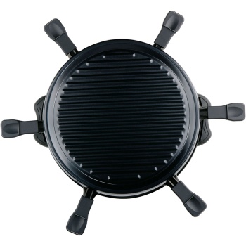 Preview: Raclette Grill rund für 6 Personen 800 W, Raclette Ofen mit abnehmbarer antihaftbeschichteter Grillplatte und 6 ovalen Pfännchen, Edelstahl Reflektor