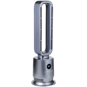 Preview: Heizlüfter ohne Rotor 2000 W, rotorloser PTC Keramik Heizlüfter mit Fernbedienung, Thermostat, 45° Oszillation, Timer und Ambientelicht, silber