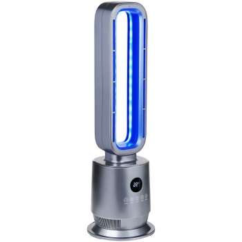 Preview: Heizlüfter ohne Rotor 2000 W, rotorloser PTC Keramik Heizlüfter mit Fernbedienung, Thermostat, 45° Oszillation, Timer und Ambientelicht, silber