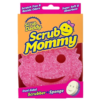 Scrub Mommy Pink doppelseitiger Reinigungsschwamm, Smiley Spülschwamm mit Schrubbseite und weicher Schaumseite, kratzfrei, spülmaschinengeeignet
