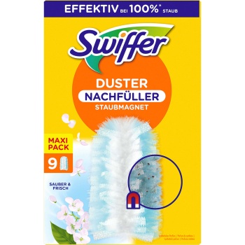 Swiffer Staubmagnet Nachfüllpack mit Febreze Duft, 9 duftende Staubtücher für den Staubmagnet Griff, Ersatztücher zum Abstauben von Möbeln und Regalen