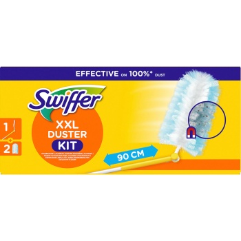 Preview: Swiffer Staubmagnet XXL Starterset mit Teleskopgriff und 2 Staubtüchern, Staubwedel ausziehbar für Decken, Schränke, Lampen und hohe Regale