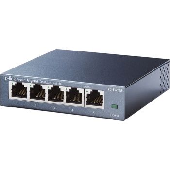 Netzwerk Switch 5 Port Gigabit, LAN Switch 10/100/1000 Mbit/s mit Metallgehäuse, Plug and Play, lüfterlos, TP-Link Switch TL-SG105, schwarz