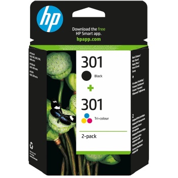 HP 301 Druckerpatronen Multipack N9J72AE, Original Tintenpatronen schwarz und farbig, 2 Patronen für HP DeskJet, Envy und OfficeJet Drucker