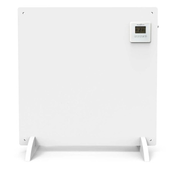 Preview: Infrarotheizung 425 W Heizpaneel 61 x 63 cm, mit digitalem Thermostat, Wochentimer und LCD-Display, IP44, freistehend oder an der Wand, weiss
