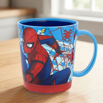 Spiderman Kinder Trinkbecher mit Kippschutz 410 ml: Bunter praktischer Kunststoffbecher für Schule, Kindergarten & unterwegs