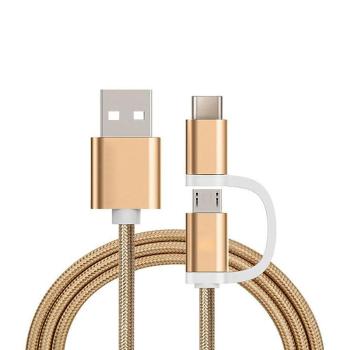 Preview: Hochwertiges 2in1 Ladekabel USB Micro auf USB C, 1 m, mit robustem Gold-Nylon-Gewebe, schnelles Laden & Datenübertragung, langlebig & flexibel