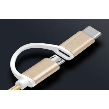 Preview: Hochwertiges 2in1 Ladekabel USB Micro auf USB C, 1 m, mit robustem Gold-Nylon-Gewebe, schnelles Laden & Datenübertragung, langlebig & flexibel
