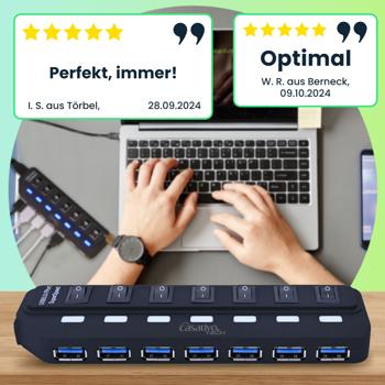 Preview: Hochwertiger aktiver USB 3.0 Hub für bis zu 7 Geräte – schneller Datentransfer, USB-A Anschlüsse, einzeln schaltbar, kompakt & leistungsstark