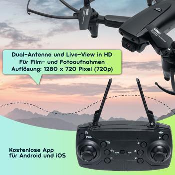 Preview: Quadrocopter-Drohne, HD Kamera, FPV, Live View per App, 6 Achsen Gyroskop, faltbar, OpticalFlow, Headless Steuerung, für Erwachsene und Kinder