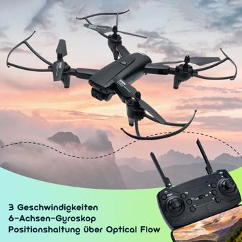 Preview: Quadrocopter-Drohne, HD Kamera, FPV, Live View per App, 6 Achsen Gyroskop, faltbar, OpticalFlow, Headless Steuerung, für Erwachsene und Kinder