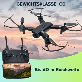 Preview: Quadrocopter-Drohne, HD Kamera, FPV, Live View per App, 6 Achsen Gyroskop, faltbar, OpticalFlow, Headless Steuerung, für Erwachsene und Kinder