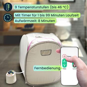 Preview: Wellnessoase für Zuhause – Mobile Sauna & Dampfbad (1000W) mit Fernbedienung & Timer – Entspannung pur auf Knopfdruck