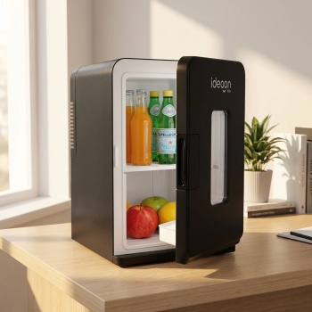 Mobiler Mini Kühlschrank 14L mit Kühl- und Wärmfunktion - Kleiner Auto Kühlschrank 12V 230V, Mini Fridge mit Sichtfenster & Tragegriff, Schwarz