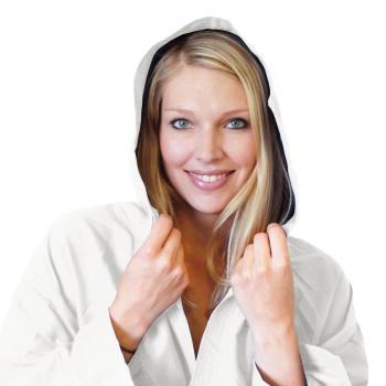 Preview: Mikrofaser-Bademantel XL - Leicht & kompakt für Sport, Reise, Sauna - Extrem saugfähig, schnell trocknend - Unisex Kapuzenbademantel Weiss 80% Polyester