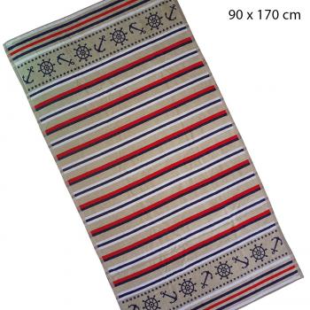 Preview: Jacquard-Strandbadetuch - Maritimes Streifen-Design für Strand & Pool - 100% Ägyptische Baumwolle, 90x170 cm - Weich, saugstark & schnelltrocknend