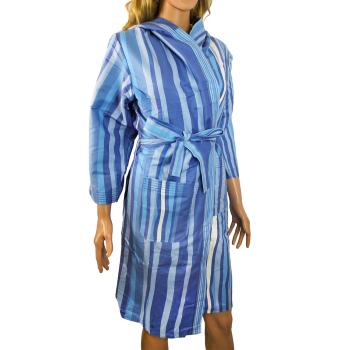 Mikrofaser-Bademantel S blau gestreift - leicht & saugfähig - 80% Polyester, 20% Polyamid - 500g, waschbar - ideal für Sport, Reise, Sauna
