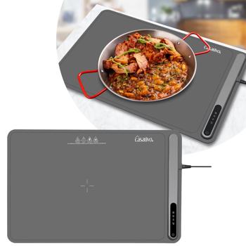 Preview: Profi Silikon-Warmhalteplatte (250W) – Elektrischer Speisenwärmer mit 3 Stufen (55-100°C), Warmhaltematte mit LCD-Touch-Display, rollbar, 61x40cm