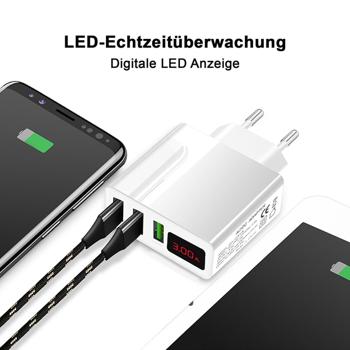 Preview: 3er-Set Intelligentes 3-Port USB-Netzteil weiss - Lädt Smartphones/Tablets bis 40% schneller - LED-Anzeige - Überstrom-/Kurzschlussschutz