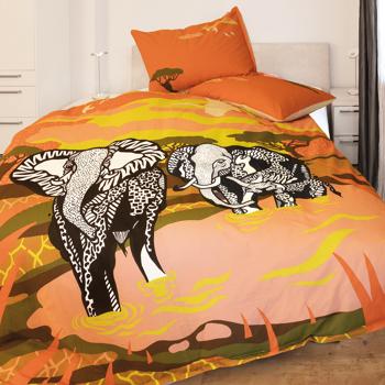 Preview: Kissenbezug Savanne Digitaldruck - 100% Baumwolle, 65x100 cm - Orange/Bunt, hautsympathisch, pflegeleicht & waschbar bis 40° - Reissverschluss