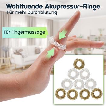 Preview: Akupressurringe 10er Set Gold/Silber - Fingermassage für Vitalität, Leistung & Wohlbefinden - Edelstahl, Einheitsgrösse, 3g - TCM-basiert