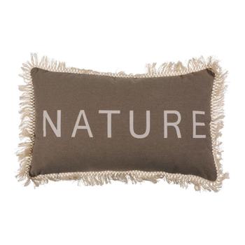 Dekokissen mit Fransen & Nature Aufdruck - 100% Baumwolle für Wohnzimmer & Lieblingsplatz - 50x30 cm, braun/beige, Reissverschluss, 300g Füllung
