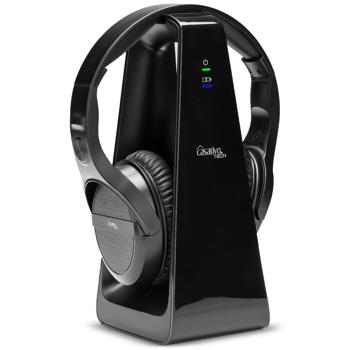 Preview: Digitaler Stereo-Funk-Kopfhörer mit 2-in-1 Funk- & Ladestation – kabellos, 30 m Reichweite, kristallklarer Sound, bequem & leicht, schwarz