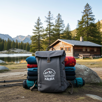 Preview: Hochwertiger HALFAR® Marken-Rolltop-Rucksack, anthrazit, mit einzigartigem Design-Aufdruck. Komfortabel, langlebig, perfekt für jedes Abenteuer