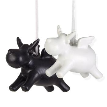 2er-Set Deko Rentier aus Porzellan - Weihnachtsdeko zum Aufhängen - Schwarz & Weiss, je 12,5 x 6 x 9 cm - Langlebig, stilvoll & charmant