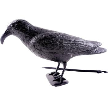 Taubenabwehr Rabe Schwarz aus Kunststoff - Effektiver Vogelschreck für Balkon & Terrasse - 36x13x20 cm mit Erdspiess & Aufhängung - Witterungsbeständig
