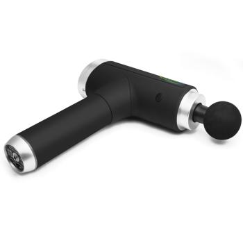 Preview: Kraftvolle Massagepistole mit Akku, 6 Stufen & 5 Köpfen: (24x18x6cm), schwarz-silber, hochwertiges Massagegerät für Tiefenmuskelentspannung
