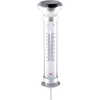 Preview: 2er-Set Solar-Gartenlampe mit Thermometer - LED Wegeleuchte für Beet & Rasen - Aussenthermometer (Ø 9x57cm) - Dämmerungssensor - Li-Ion Akku 600mAh