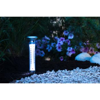 Preview: 2er-Set Solar-Gartenlampe mit Thermometer - LED Wegeleuchte für Beet & Rasen - Aussenthermometer (Ø 9x57cm) - Dämmerungssensor - Li-Ion Akku 600mAh
