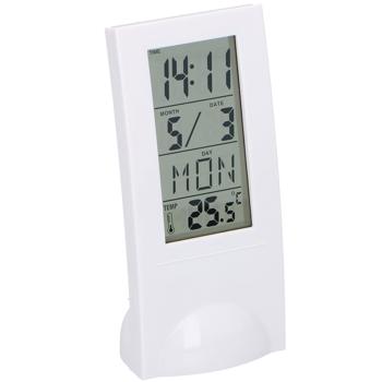 Wetterstation mit Timer - Funk-Wetterstation für Uhrzeit, Datum & Innentemperatur - 12/24-Stunden-Anzeige, Thermometer - Farbe: Weiss