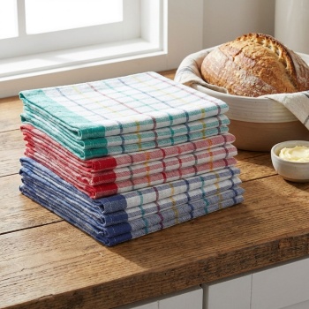Preview: 10er-Set Geschirrtücher - 100% Baumwolle, 50x70 cm - Starke Saugkraft, vielseitig, 60°C waschbar - Für Küche, Geschirr, Fenster