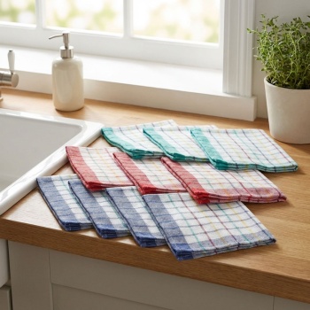 Preview: 10er-Set Geschirrtücher - 100% Baumwolle, 50x70 cm - Starke Saugkraft, vielseitig, 60°C waschbar - Für Küche, Geschirr, Fenster