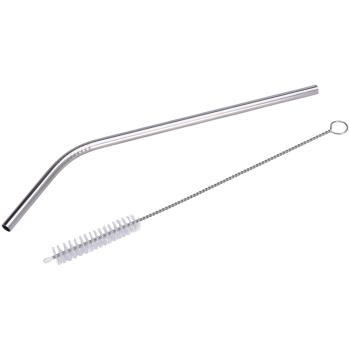 Preview: Edelstahl-Trinkhalme 4er Set - Wiederverwendbar & Spülmaschinenfest - Gebogene Form, Ø 6 x 215 mm inkl. Reinigungsbürste - Für Cocktails & Säfte