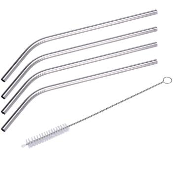 Edelstahl-Trinkhalme 4er Set - Wiederverwendbar & Spülmaschinenfest - Gebogene Form, Ø 6 x 215 mm inkl. Reinigungsbürste - Für Cocktails & Säfte