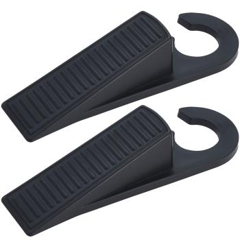 2er Set Türkeile aus Kunststoff schwarz - Türstopper mit Haken - Rutschhemmend, stabil - für sicheren Halt - schützt vor Zufallen - 12.5x4x2.5 cm