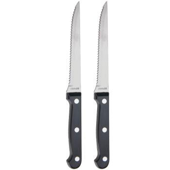 Steakmesser 2er-Set Edelstahl - Gezackte Klingen für Fleisch, Pizza & Gemüse - Ergonomische Griffe - Silber/Schwarz - Profi-Koch Wirkung