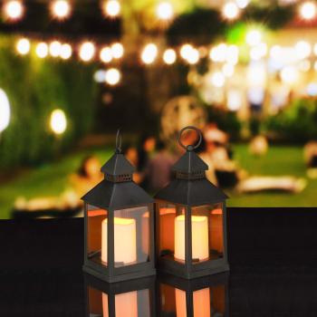 Preview: Laterne mit LED Deko Kerze, Windlicht, 2er-Set, 23 cm