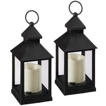 Laterne mit LED Deko Kerze, Windlicht, 2er-Set, 23 cm