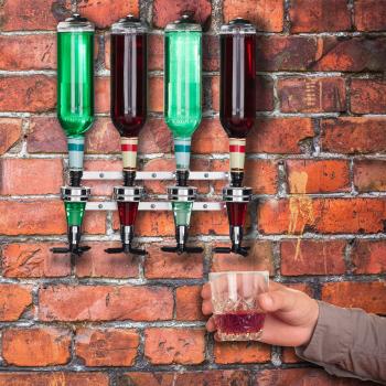 Preview: 4er Set Getränkespender für 4 Flaschen, Wandmontage – Dosierer mit Finger-Push, ideal für Partyräume, Kellerbar & Gartenlaube, Bar-Zubehör